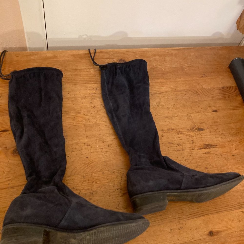 Stuart Weitzman Kneezie Suede Boots Navy sz 8.5